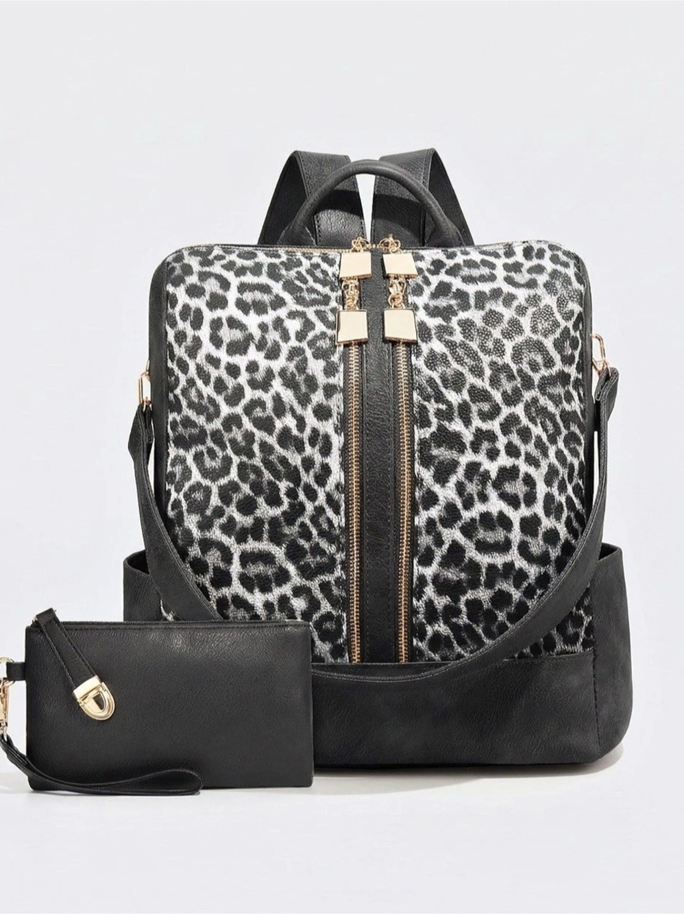 NEW Dear Nikola The Collette Black Leopard Backpack And Matching Purse 2PC SET!